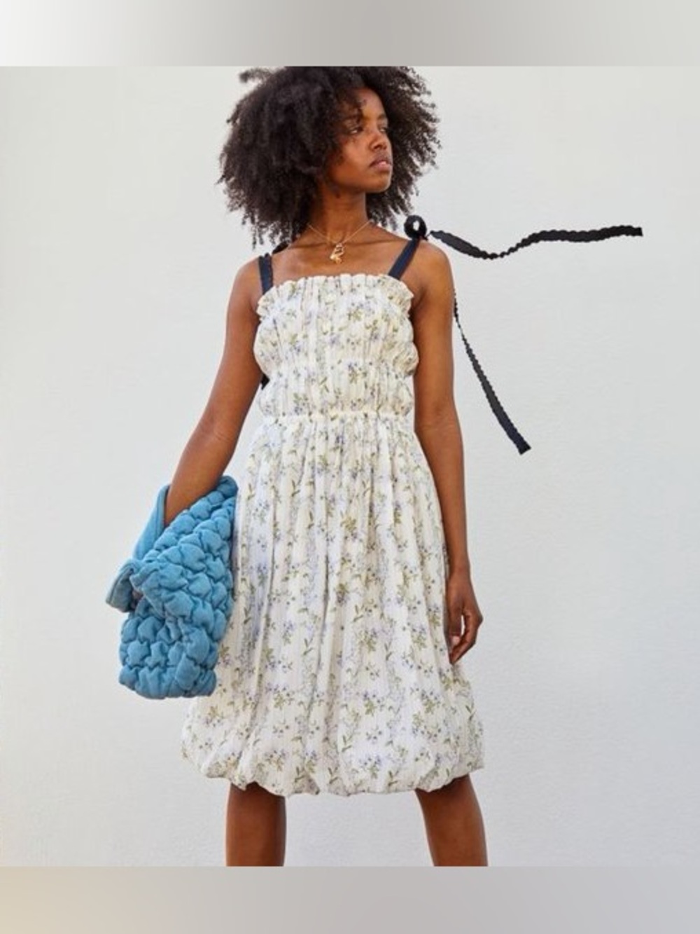 Brock Collection x H&M Lyocell Floral Woven Tie Strap Midi Dress Sundress Sz XS